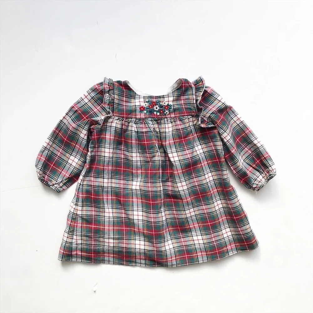 Babygap plaid dress w/ floral embroidery EUC 6-12m